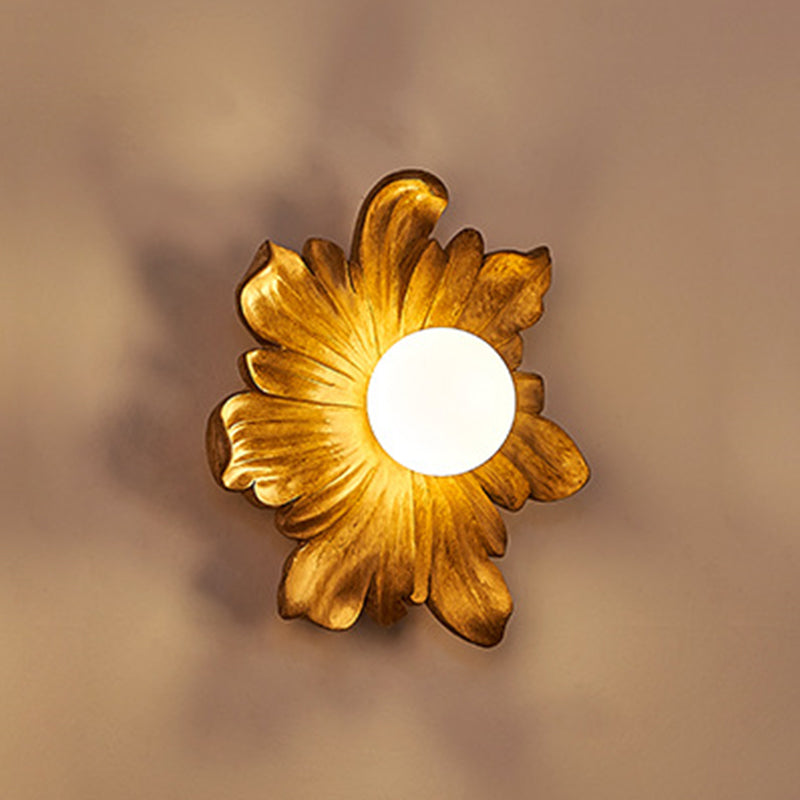 Traditional Japanese Floral Orb Resin Roto-molding 1 - Light Wall Sconce Lamp For Living Room
