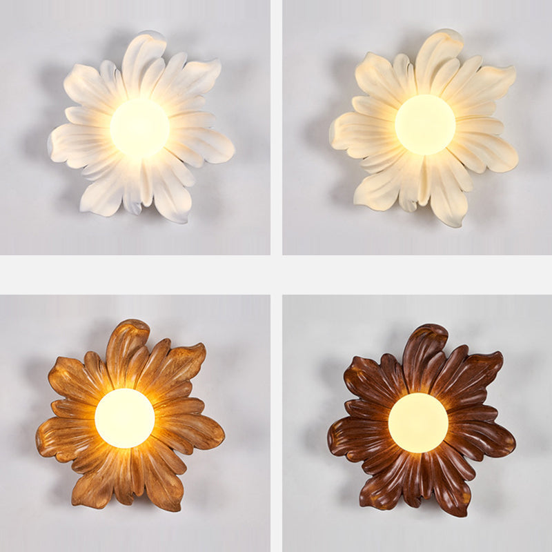 Traditional Japanese Floral Orb Resin Roto-molding 1 - Light Wall Sconce Lamp For Living Room