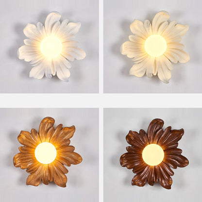 Traditional Japanese Floral Orb Resin Roto-molding 1 - Light Wall Sconce Lamp For Living Room