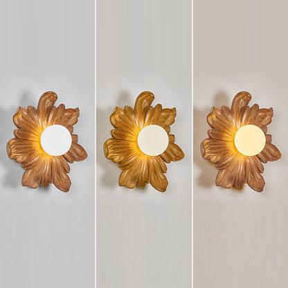 Traditional Japanese Floral Orb Resin Roto-molding 1 - Light Wall Sconce Lamp For Living Room