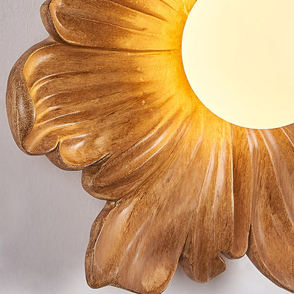 Traditional Japanese Floral Orb Resin Roto-molding 1 - Light Wall Sconce Lamp For Living Room