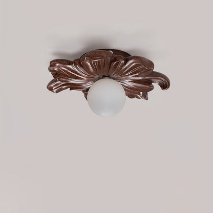 Traditional Japanese Floral Orb Resin Roto-molding 1 - Light Semi-Flush Mount Ceiling Light For Living Room