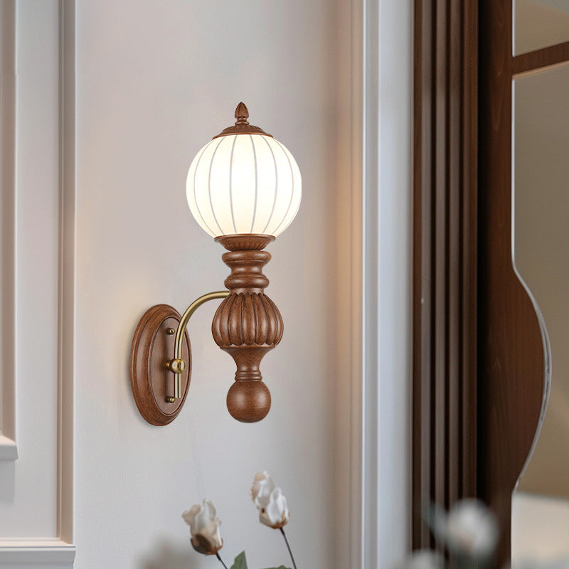 Traditional French Orb Resin Roto-molding Fabric Hardware 1 - Light Wall Sconce Lamp For Living Room