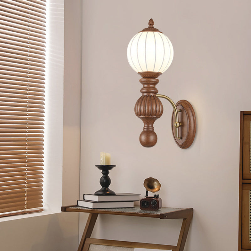Traditional French Orb Resin Roto-molding Fabric Hardware 1 - Light Wall Sconce Lamp For Living Room