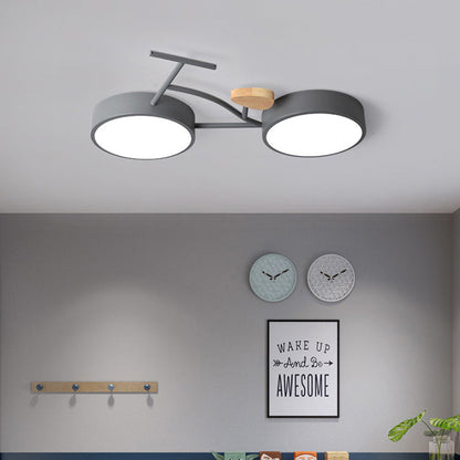 Contemporary Creative Bike Iron Wood Acrylic LED Flush Mount Ceiling Light For Bedroom