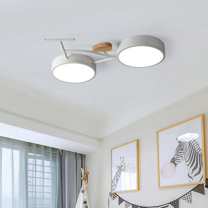 Contemporary Creative Bike Iron Wood Acrylic LED Flush Mount Ceiling Light For Bedroom
