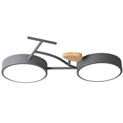 Contemporary Creative Bike Iron Wood Acrylic LED Flush Mount Ceiling Light For Bedroom