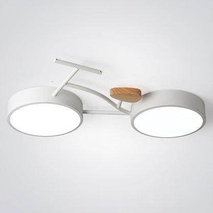 Contemporary Creative Bike Iron Wood Acrylic LED Flush Mount Ceiling Light For Bedroom