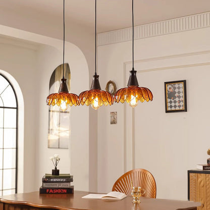 Traditional French Flower Linear Base Ash Glass 3 - Light Chandelier For Dining Room