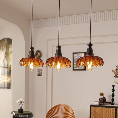 Traditional French Flower Linear Base Ash Glass 3 - Light Chandelier For Dining Room