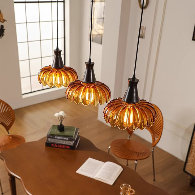 Traditional French Flower Linear Base Ash Glass 3 - Light Chandelier For Dining Room