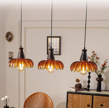 Traditional French Flower Linear Base Ash Glass 3 - Light Chandelier For Dining Room