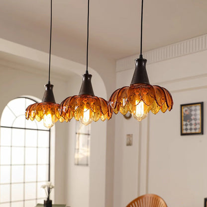 Traditional French Flower Linear Base Ash Glass 3 - Light Chandelier For Dining Room