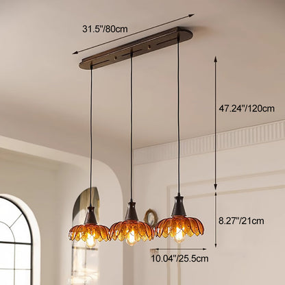 Traditional French Flower Linear Base Ash Glass 3 - Light Chandelier For Dining Room