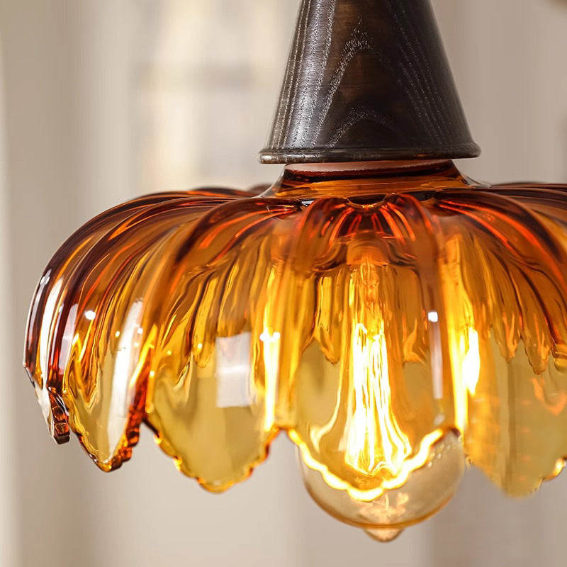 Traditional French Flower Linear Base Ash Glass 3 - Light Chandelier For Dining Room