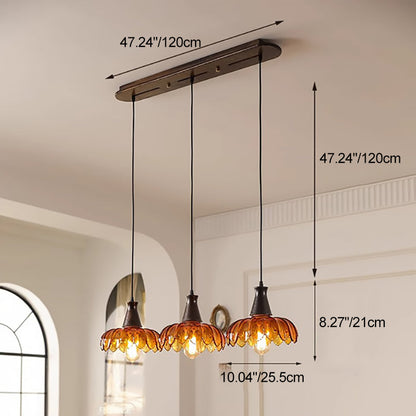 Traditional French Flower Linear Base Ash Glass 3 - Light Chandelier For Dining Room