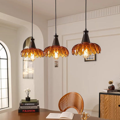 Traditional French Flower Linear Base Ash Glass 3 - Light Chandelier For Dining Room