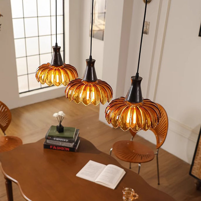 Traditional French Flower Linear Base Ash Glass 3 - Light Chandelier For Dining Room