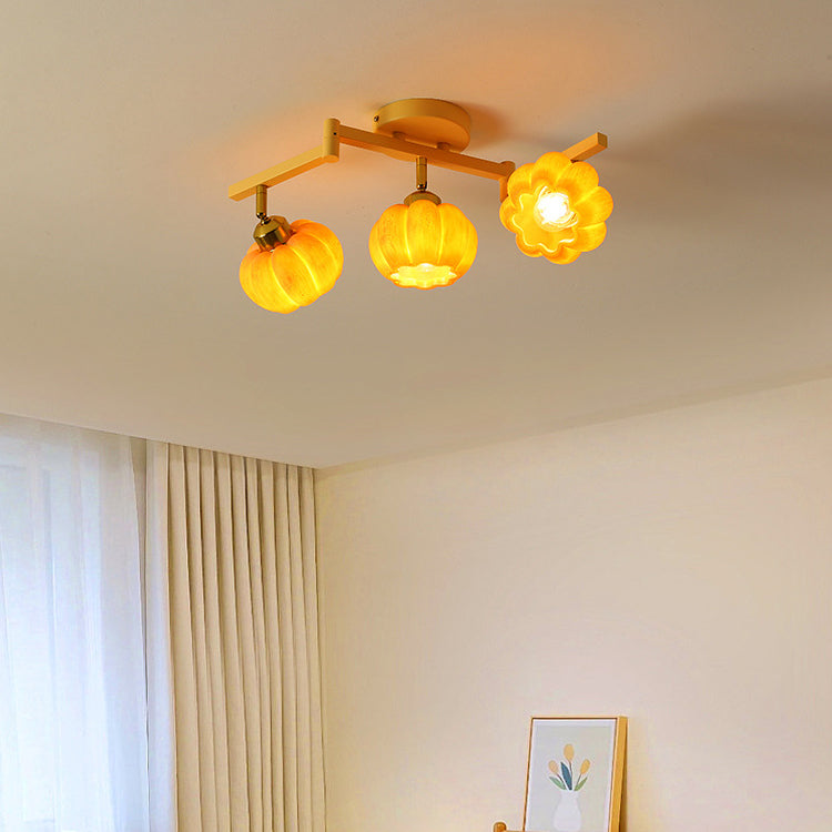 Contemporary Nordic Dome Pumpkin Resin Iron 2/3/4/5/6 - Light Semi-Flush Mount Ceiling Light For Living Room