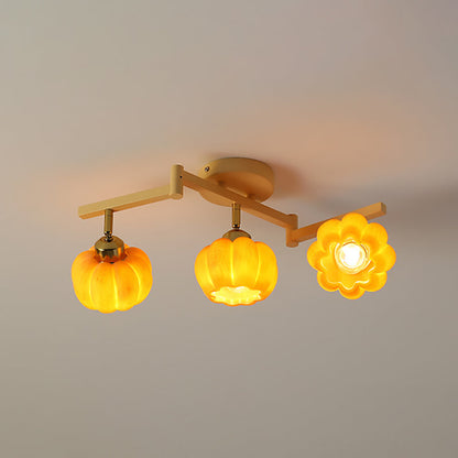 Contemporary Nordic Dome Pumpkin Resin Iron 2/3/4/5/6 - Light Semi-Flush Mount Ceiling Light For Living Room