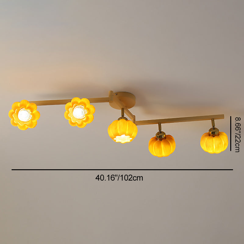 Contemporary Nordic Dome Pumpkin Resin Iron 2/3/4/5/6 - Light Semi-Flush Mount Ceiling Light For Living Room