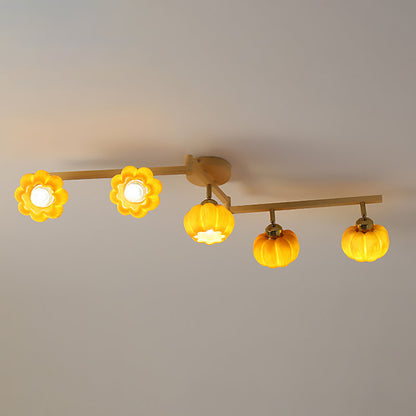 Contemporary Nordic Dome Pumpkin Resin Iron 2/3/4/5/6 - Light Semi-Flush Mount Ceiling Light For Living Room