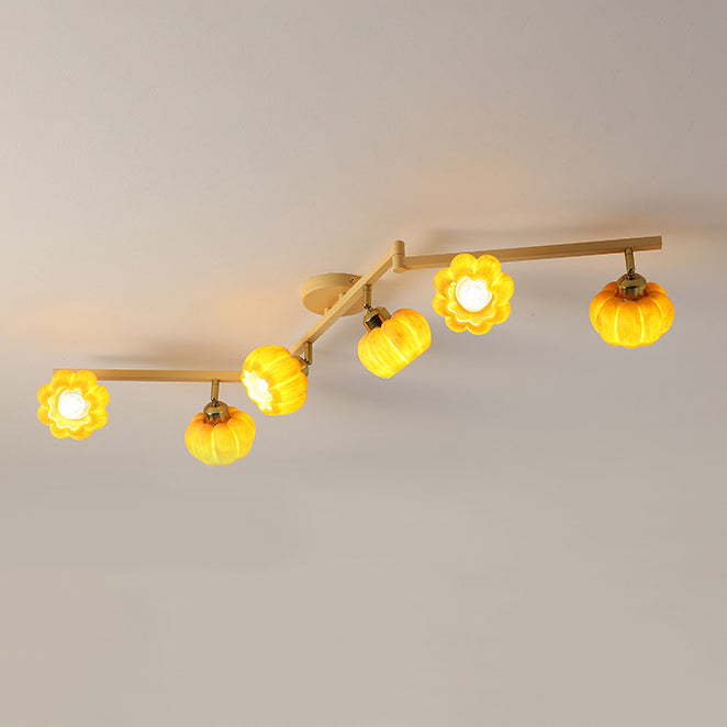 Contemporary Nordic Dome Pumpkin Resin Iron 2/3/4/5/6 - Light Semi-Flush Mount Ceiling Light For Living Room