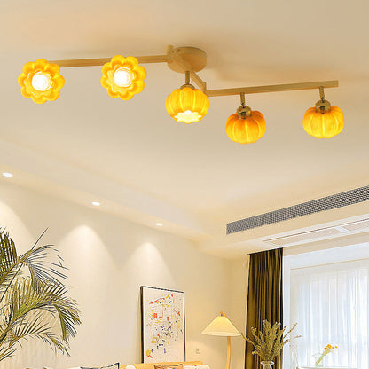 Contemporary Nordic Dome Pumpkin Resin Iron 2/3/4/5/6 - Light Semi-Flush Mount Ceiling Light For Living Room