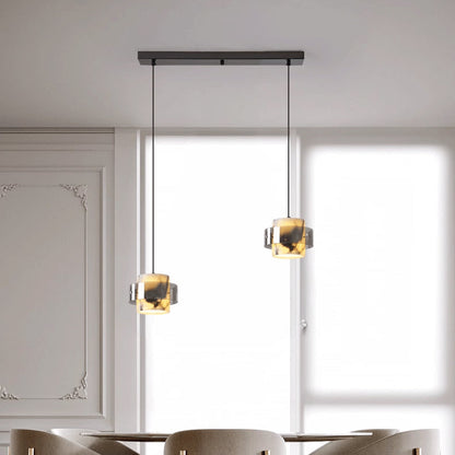 Contemporary Scandinavian Cylinder Marble Glass 1/2/3 - Light Chandelier For Dining Room