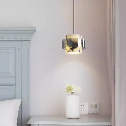 Contemporary Scandinavian Cylinder Marble Glass 1/2/3 - Light Chandelier For Dining Room
