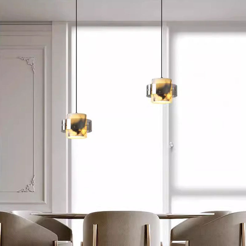 Contemporary Scandinavian Cylinder Marble Glass 1/2/3 - Light Chandelier For Dining Room