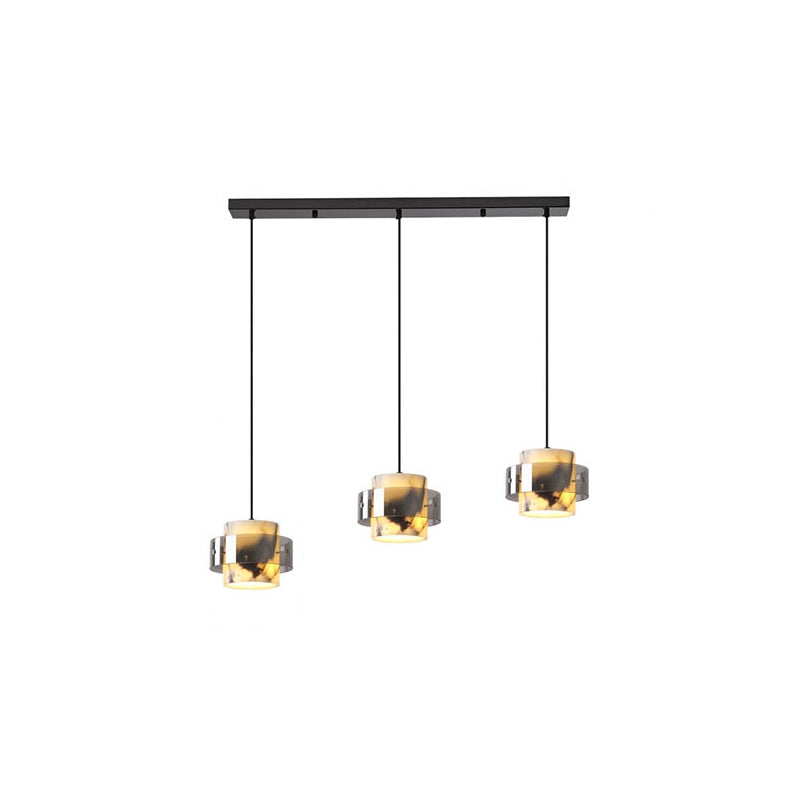 Contemporary Scandinavian Cylinder Marble Glass 1/2/3 - Light Chandelier For Dining Room