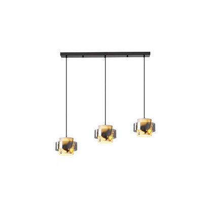 Contemporary Scandinavian Cylinder Marble Glass 1/2/3 - Light Chandelier For Dining Room