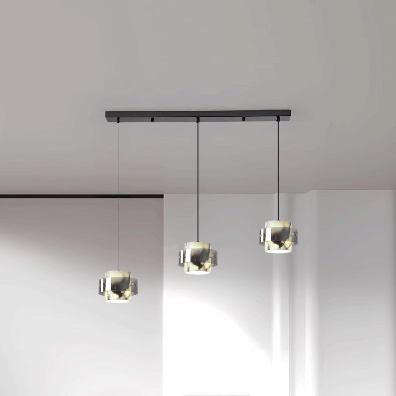 Contemporary Scandinavian Cylinder Marble Glass 1/2/3 - Light Chandelier For Dining Room