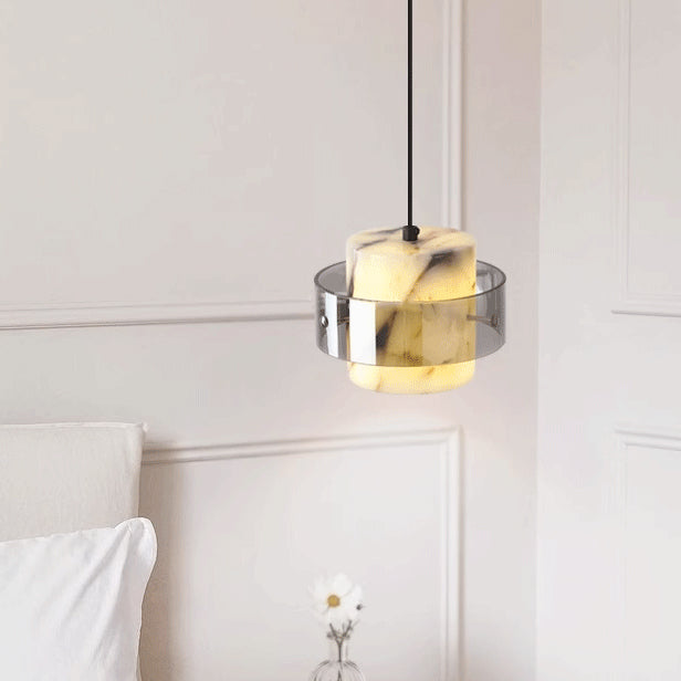 Contemporary Scandinavian Cylinder Marble Glass 1/2/3 - Light Chandelier For Dining Room
