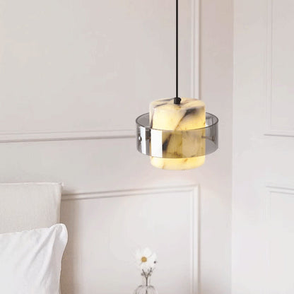 Contemporary Scandinavian Cylinder Marble Glass 1/2/3 - Light Chandelier For Dining Room