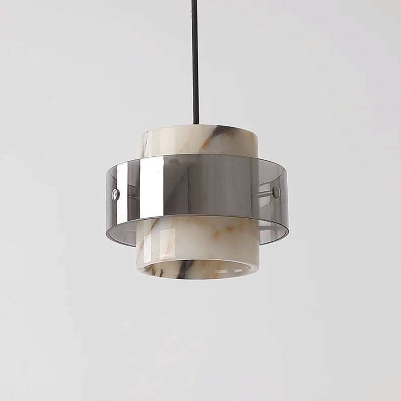 Contemporary Scandinavian Cylinder Marble Glass 1/2/3 - Light Chandelier For Dining Room