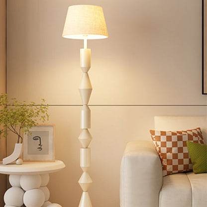 Contemporary Nordic Trapezoid Fabric Iron Lampshade Round Base 1 - Light Standing Floor Lamp For Living Room
