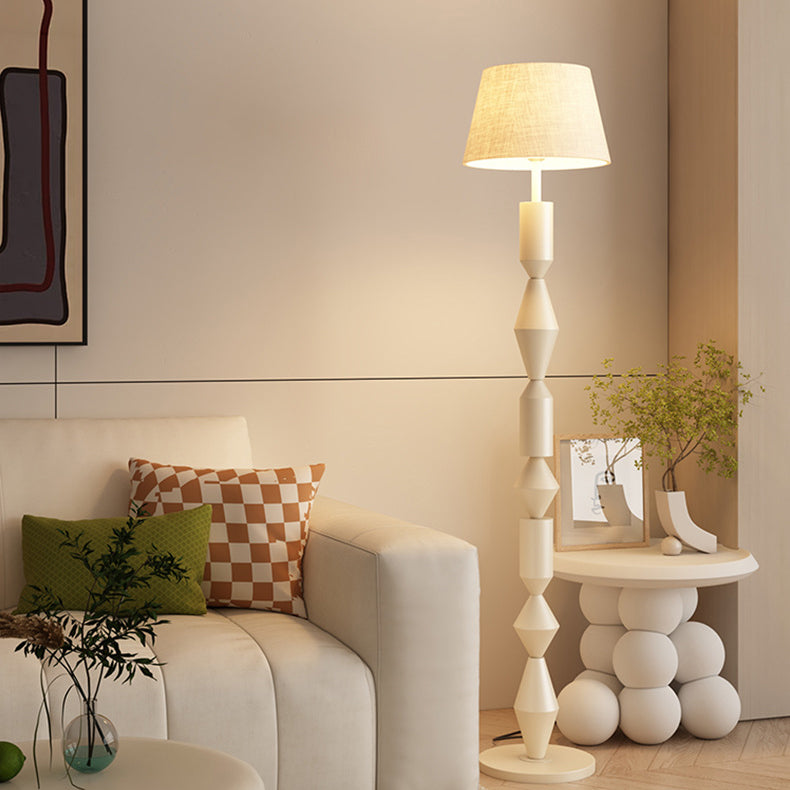 Contemporary Nordic Trapezoid Fabric Iron Lampshade Round Base 1 - Light Standing Floor Lamp For Living Room