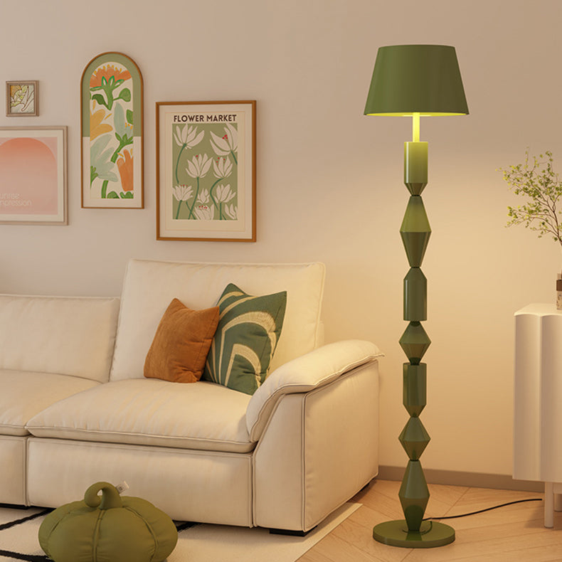 Contemporary Nordic Trapezoid Fabric Iron Lampshade Round Base 1 - Light Standing Floor Lamp For Living Room