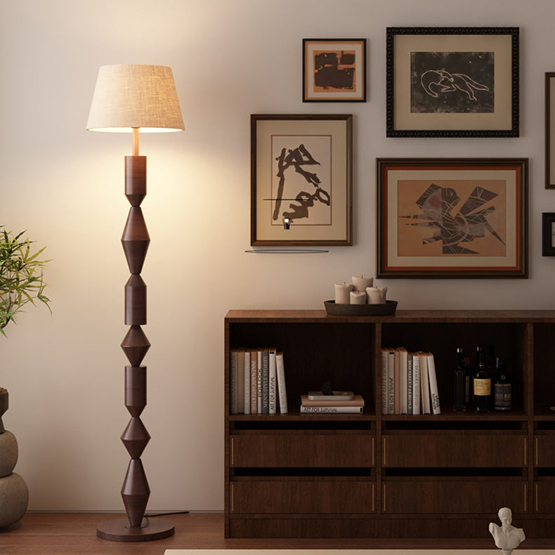 Contemporary Nordic Trapezoid Fabric Iron Lampshade Round Base 1 - Light Standing Floor Lamp For Living Room