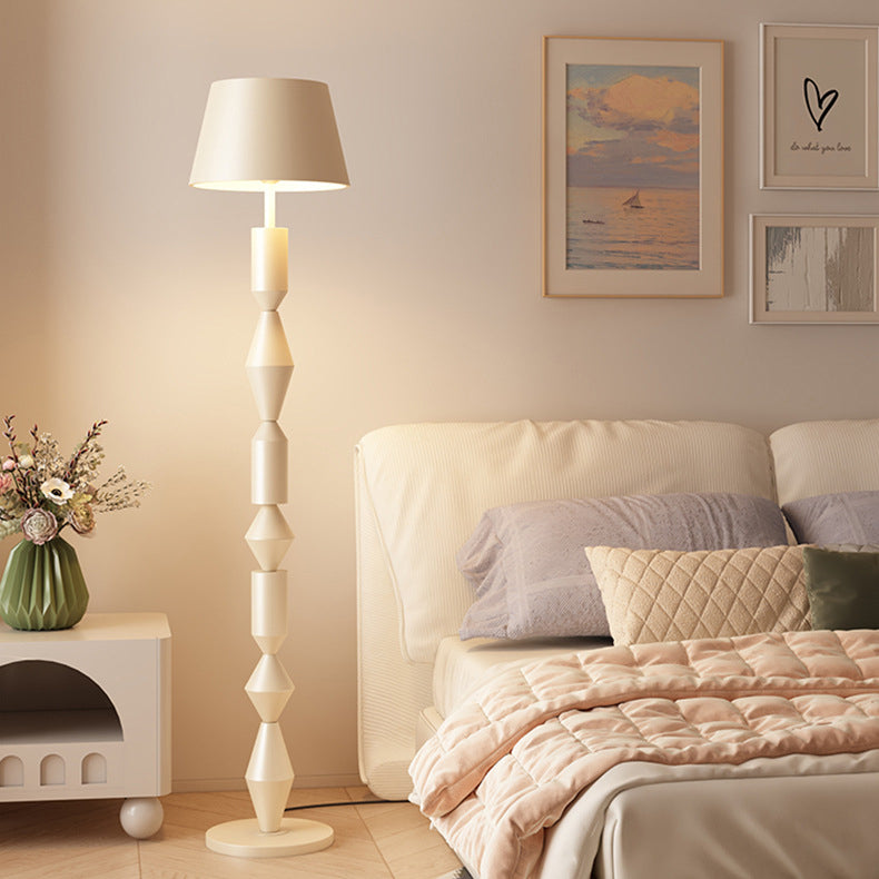 Contemporary Nordic Trapezoid Fabric Iron Lampshade Round Base 1 - Light Standing Floor Lamp For Living Room