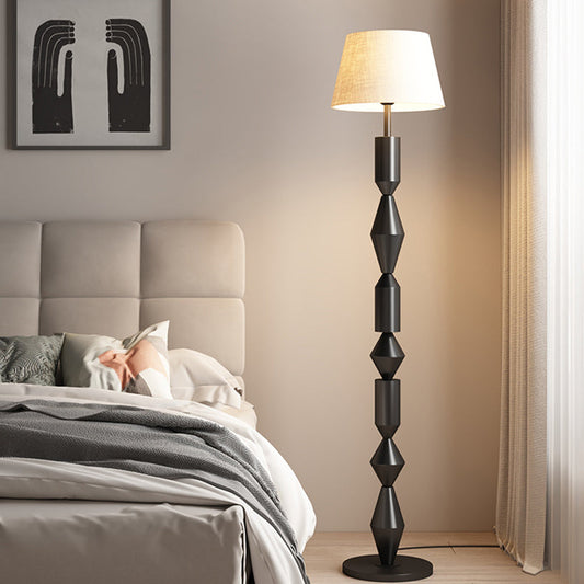 Contemporary Nordic Trapezoid Fabric Iron Lampshade Round Base 1 - Light Standing Floor Lamp For Living Room