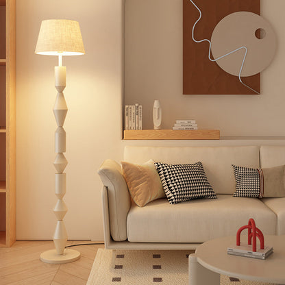 Contemporary Nordic Trapezoid Fabric Iron Lampshade Round Base 1 - Light Standing Floor Lamp For Living Room