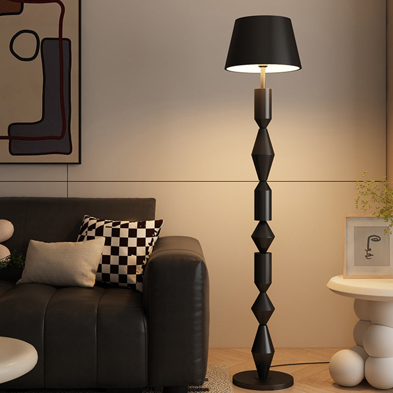 Contemporary Nordic Trapezoid Fabric Iron Lampshade Round Base 1 - Light Standing Floor Lamp For Living Room