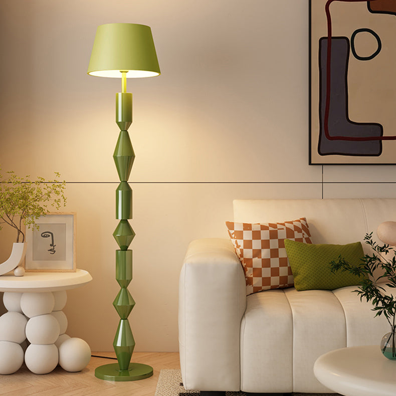 Contemporary Nordic Trapezoid Fabric Iron Lampshade Round Base 1 - Light Standing Floor Lamp For Living Room