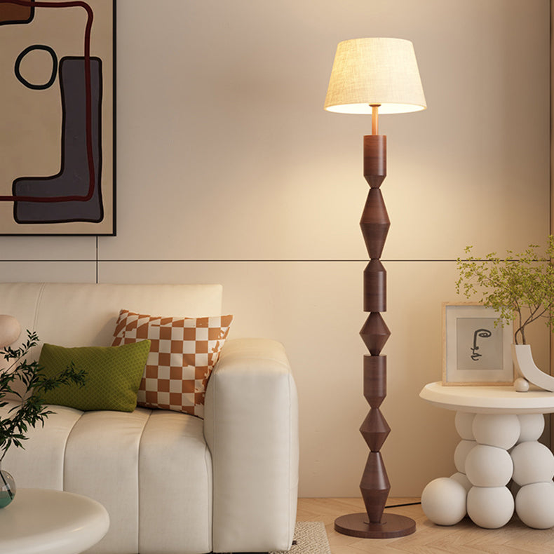 Contemporary Nordic Trapezoid Fabric Iron Lampshade Round Base 1 - Light Standing Floor Lamp For Living Room