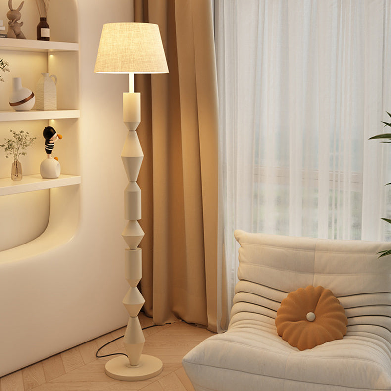 Contemporary Nordic Trapezoid Fabric Iron Lampshade Round Base 1 - Light Standing Floor Lamp For Living Room
