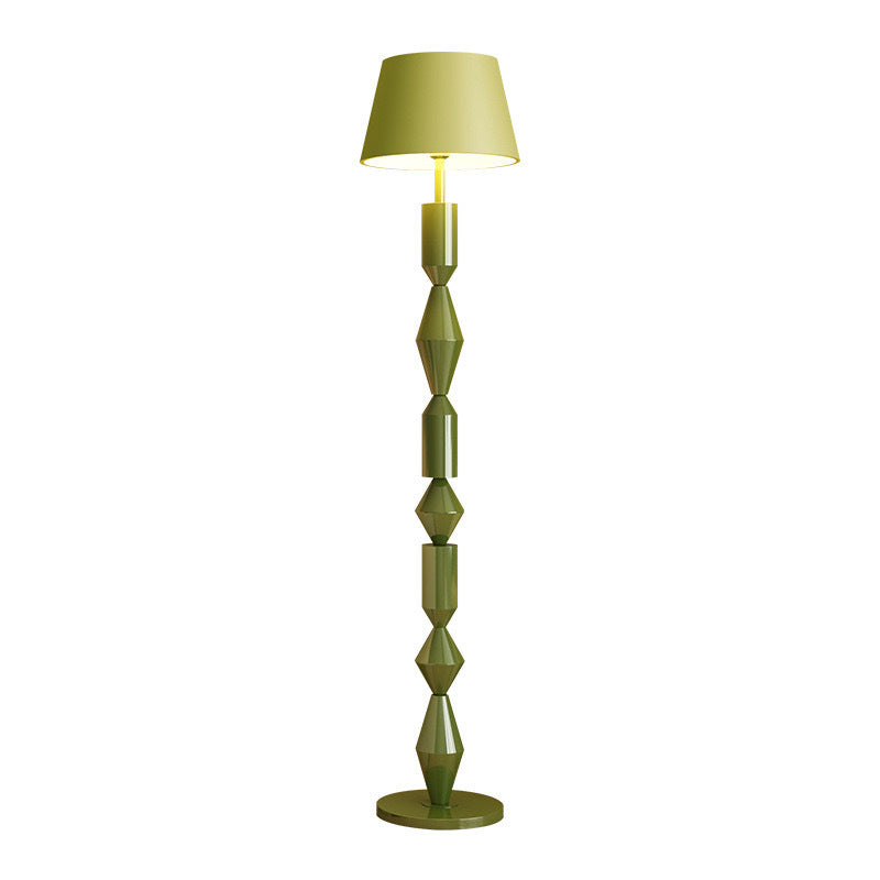 Contemporary Nordic Trapezoid Fabric Iron Lampshade Round Base 1 - Light Standing Floor Lamp For Living Room