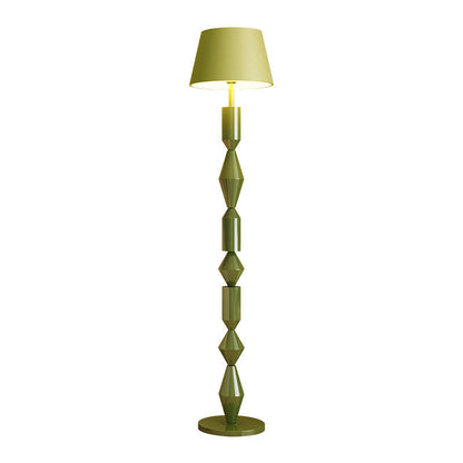 Contemporary Nordic Trapezoid Fabric Iron Lampshade Round Base 1 - Light Standing Floor Lamp For Living Room